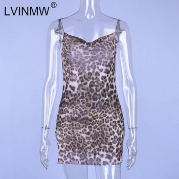LVINMW Sexy Acs redz Cauri Leopards Izdrukāt Mini Kleita 2019. Gada Vasarā Sievietēm Spageti Siksnas Backless Puse Kluba Pusē Sadalīt Kleita