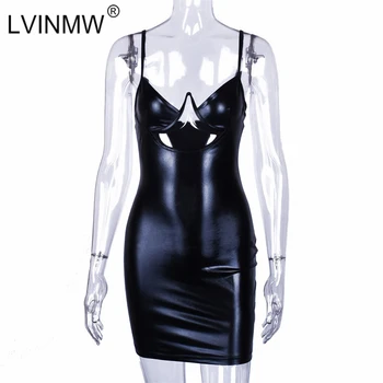LVINMW Sexy Black Spageti Siksnas Dobi No V-veida Kakla Mini Kleita 2019. Gada Vasarā sievietēm Backless Bodycon Kleita Sieviešu Puses Klubu Kleita