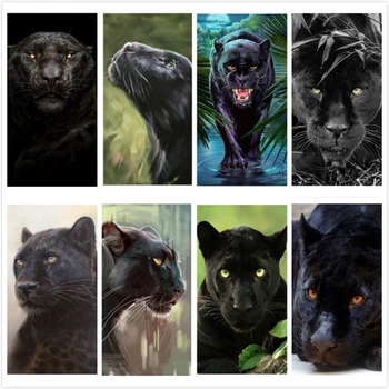 LZAIQIZG 5D Dimanta Krāsošana Pilnu Kvadrātveida/Apaļā Dzīvnieku Black Panther Dimanta Mozaīkas Izšuvumi Rhinestone Attēlu Mājas Apdare