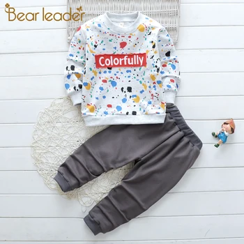 Lācis Līderis Modes Baby Boy Apģērbs Uzstādītu Burtu T-Krekls Elsas 2GAB 2021 Jaunu Toddler Zēnu Pavasara Rudens Outwear Drukāšanas 2 6 Gadu