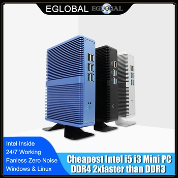 Lēti Eglobal Fanless Mini Datoru Windows 10 Intel i7, i5 i3 Barebone PC 6*USB Msata SSD 2.5 Collu HDD HTPC 300M, Wifi, VGA, HDMI