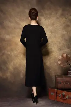 Līdz 2017. gada Rudenī sieviešu Vintage ziedu izšuvumu garš trikotāžas kleita, vidējā vecuma dāmas eleganta kleita plus lieluma gadījuma vestidos L-XXXXL