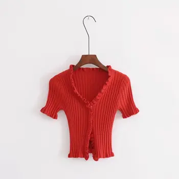 Līdz 2018. gada Rudenī adīt džemperis sievietes, Sievietes Savirmot Apdari Kultūru Adīta Jaka ar Īsām Piedurknēm Dziļu V veida Kakla Kultūru ikdienas džemperis pull femme