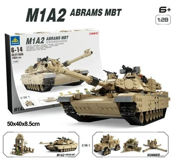 M1A2 Tvertnes ķieģeļi MBT ABRAMS 1463pcs Kazi Militāro Galvenais Kaujas Tanks Celtniecības Bloku Ziemassvētku Modeļu Komplekti 2in1 Rotaļlietas, Dāvanu