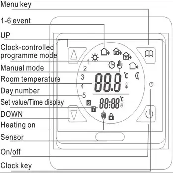 M9.716 HVAC 16A Touch Screen Iknedēļas Plānošanas Grīdas Apkures Temprature Slēdzis Termostats