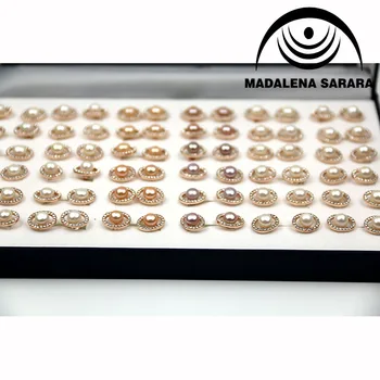 MADALENA SARARA Veicināšanas 6-7mm Kārtas Saldūdens Pērļu Auskari Zircon Inkrustēts Nomest Trīs Krāsas