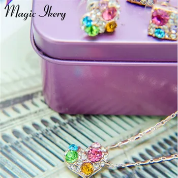 Magic Ikery Rose Gold Color Crystal Kāzu Līgavas Sirds Krāsu Rotaslietas komplekti Vairumtirdzniecības Modes Rotaslietas sievietēm MKL1353