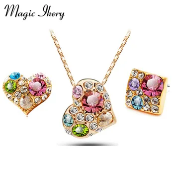 Magic Ikery Rose Gold Color Crystal Kāzu Līgavas Sirds Krāsu Rotaslietas komplekti Vairumtirdzniecības Modes Rotaslietas sievietēm MKL1353