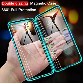 Magnētiskais Metāla Dubultā Sānu Stikls Tālruni Gadījumā, Huawei Honor Mate 20 10 30 Lite P20 P30 Pro 8X 9X Y9 Ministru Lpp Smart Z 2019 Vāciņu