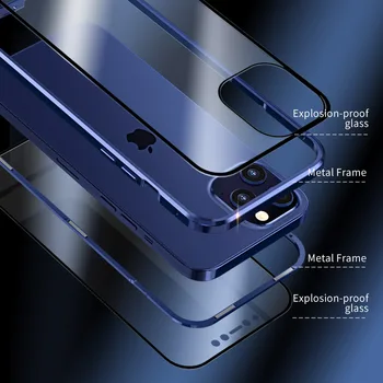 Magnētiskā Adsorbcijas Metāla Gadījumā, iPhone 12 11 Pro XS Max XR-X SE Double-Sided Stikla Magnēts Gadījumā, iPhone 6 7 8 6s Plus Vāciņu