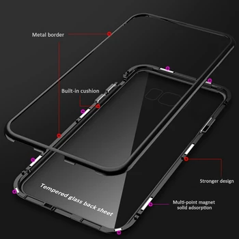 Magnētiskā Adsorbcijas Metāla Telefonu Gadījumā Samsung Galaxy S10 Plus S8 S9 Plus S10Plus S10 Luksusa Ultra Magnēts Stikla Aizmugurējo Vāciņu