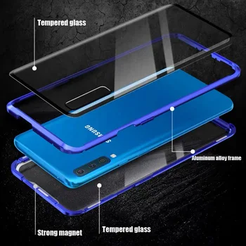 Magnētiskā Case For Samsung Galaxy A50, A70, Ņemiet Vērā, 10 Pro 8 9 S8 S9 S10e S20 Ultra Plus A7 A9 2018 Double Sided Rūdīta Stikla Vāki