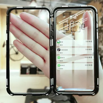 Magnētiskā Case for Samsung Galaxy A7 2018 Adsorbcijas Metāla Rūdīts Stikls Telefonu Gadījumā Samsung A9 J4 J6 Plus Piezīme 9 8 S9 Vāciņu