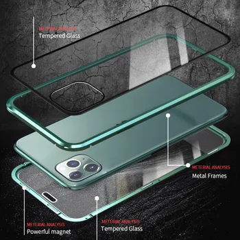 Magnētiskā Rūdīts Stikls Privātuma Metāla Gadījumā, iphone 11 Pro XR XS MAX X 6S 6 7 8 Plus SE 