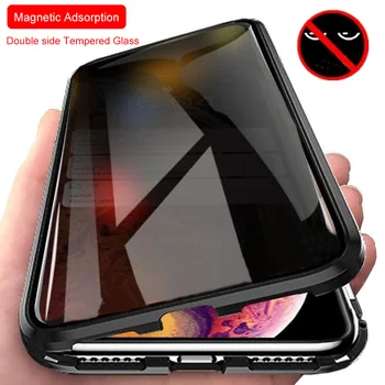 Magnētiskā Rūdīts Stikls Privātuma Metāla Gadījumā, iphone 11 Pro XR XS MAX X 6S 6 7 8 Plus SE 