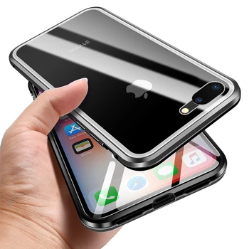 Magnēts Adsorbcijas iPhone 7 8 Plus Double-sided stikla Skaidrs, Magnētisko Lietā 360 Pilnībā Segtu iPhone 8 7 Plus Bufera Coque