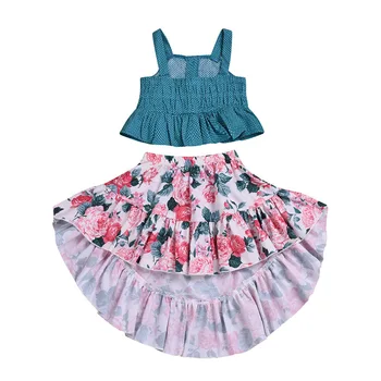 Malayu Baby Girl Apģērbu Komplekts 2021. Gada Vasarā Jaunas Meitenes Palkadot Linga Zeķubikses + Ziedu Drukāt Swallowtail Svārki 2gab Bērniem Drēbes