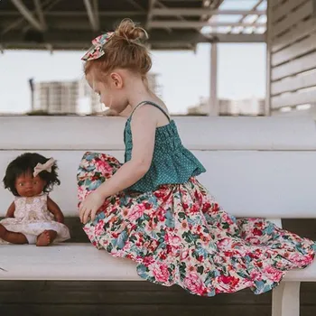 Malayu Baby Girl Apģērbu Komplekts 2021. Gada Vasarā Jaunas Meitenes Palkadot Linga Zeķubikses + Ziedu Drukāt Swallowtail Svārki 2gab Bērniem Drēbes