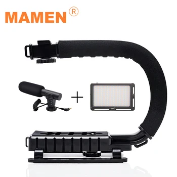 MAMEN Kamera Gimbal Stabilizators Ar LED Studio Video Gaisma&Mikrofons DSLR Fotografēšanas Vlog Šaušanas Rokas Stabilizators