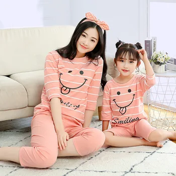 Mamma un Dēls, Meita Ģimenes Atbilstošas Drēbes Sleepwear Set Baby Meiteņu Drēbes Vasaras Homewear Ģimenes Izskatās Pidžamu Karikatūra Uzvalks
