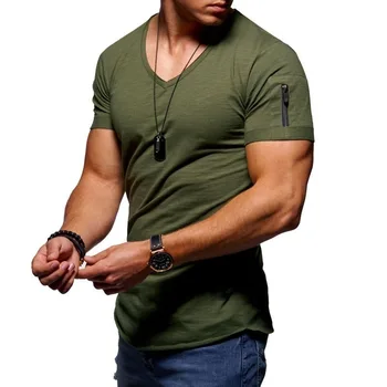 Man T Krekls Vīriešu apģērbi V Svina Elastīgs Spēkā tīrtoņa Krāsu Īsām Piedurknēm Jaunatnes Padarot Neoderēts Augšdaļas Ģērbs Īsām Piedurknēm