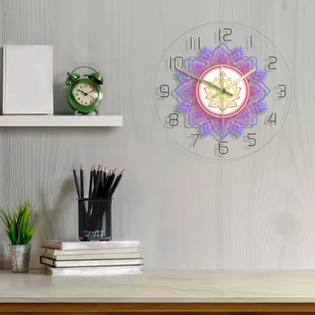Mandala ar Lotosa Ziedu Modernu Sienas Pulksteni OM Studio Zīme Dzīvojamā Istaba Guļamistaba Bohēmijas Sienas Dekori Psychedelic Sienas Pulkstenis Skatīties