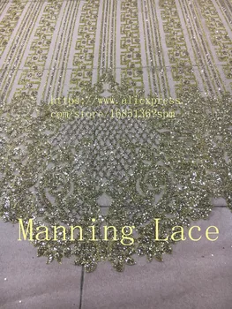 Manning-88049 Puses drukāt pielīmē mirdzēt acs tilla āfrikas mežģīņu audums kāzu kleitu, sudraba un zelta krāsa