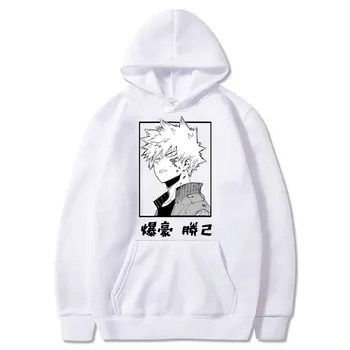 Mans varonis augstskolu Unisex Hoodies Japāņu Anime Bakugou Katsuki Iespiesti Vīriešu pelēkā vārna Harajuku Streetwear Ikdienas Krekli
