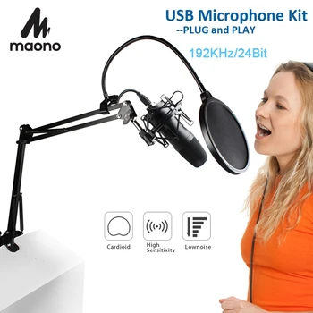 MAONO USB Kondensatoru Mikrofonu Komplekts Profesionālo Podcast Studio Mikrofons Spēlēt&Plug Mic PC Karaoke YouTube Spēļu Ierakstu