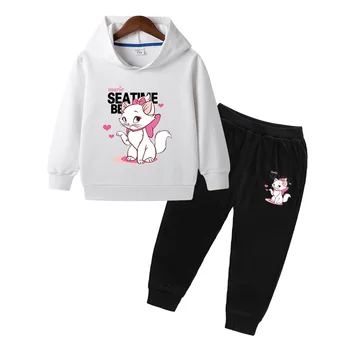 Marijas Aristocats Kaķu Apģērbu Baby Meitenes Apģērbu Komplekts pelēkā vārna un Bikses Kopa Toddler Zēnu Apģērbs Bērniem Tracksuit Sportsuit Apģērbs