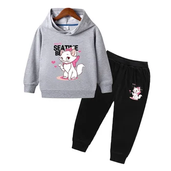 Marijas Aristocats Kaķu Apģērbu Baby Meitenes Apģērbu Komplekts pelēkā vārna un Bikses Kopa Toddler Zēnu Apģērbs Bērniem Tracksuit Sportsuit Apģērbs