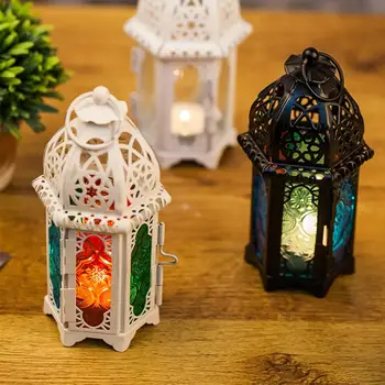 Marokas Laternu Votive Sveces Turētājs Karājas Laternu Kādreiz Puse Kāzu Dekorēšana Vintage Dzelzs Svečturi Stikla Laternu Lampas