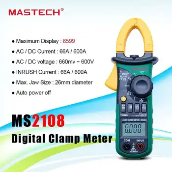 MASTECH MS2108 DC AC clamp meter T-RMS MS2008A digitālo auto klāstu multimetrs Voltmetrs Ammeter Kondensators Pretestība testeris