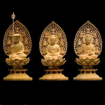 Masīvkoka Guanyin, Dizang Bodhisatva, Sakyamuni statuja，Mūsdienu mākslas cirsts Budas statuja，Mājas Feng Shui Bagātības Dievs, dekoratīvās Apdares