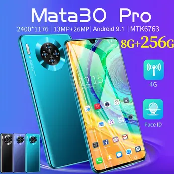Mata30Pro tālrunis 7.3 collu Full HD ekrāns mobilo tālruni Android, 8 256 GB rom, 6000mAh baterijas, 5G procesors, 10 serdeņi, Dual