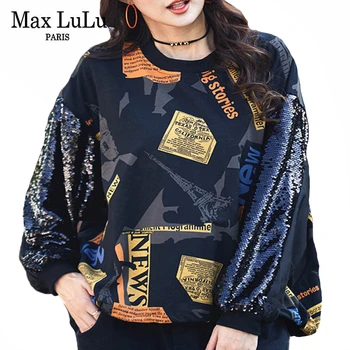 Max LuLu Jauno Pavasara Eiropas Stila Dizainere Dāmas Iespiestas Zaudēt Vizuļi Hoodies Sieviešu Gadījuma Punk Sporta Krekli Vintage Drēbes