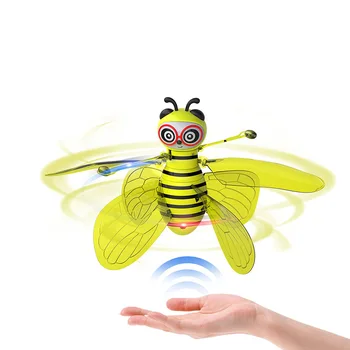 Maz Bišu Dūkoņa, Žestu Sensors, kas Peld ar Infrasarkano Indukcijas, Dzeltenais Bišu LED RC Helikopters Rotaļlietas Elektriskās Infrasarkano staru Sensoru Rotaļlieta dāvana