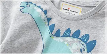 Maz maven bērniem zīmola baby girl apģērbu 2018. gada rudenī jaunu meiteņu kokvilnas garām piedurknēm O-veida kakla dinozauru pelēkā krāsā, burtu t krekls 51092
