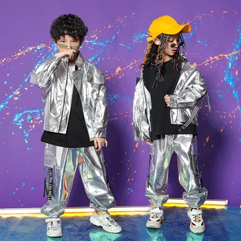 Mazulis Atdzist Hip Hop Apģērbu Zip Up Motociklu jaka Top Coat Streetwear Taktiskās Kravas Bikses Meitenēm Zēniem Deju Apģērba Kostīms