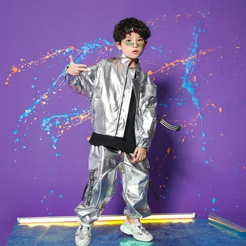 Mazulis Atdzist Hip Hop Apģērbu Zip Up Motociklu jaka Top Coat Streetwear Taktiskās Kravas Bikses Meitenēm Zēniem Deju Apģērba Kostīms