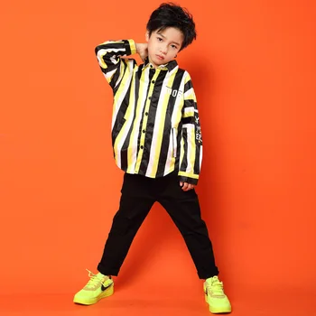Mazulis Modes Svītrainām Atloks, Krekls, Tops Melnā Darbojas Gadījuma Hip Hop Bikses Apģērbi Meitenēm Zēniem Džeza Deju Tērpi Drēbes Valkāt