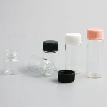 Mazās Stikla Uzpildāmas Zīmogs Pudeli Pudelīte ar Plastmasas Skrūvējamu Vāciņu Vāku, Tukši Kosmētikas Aplauzums Konteineru Pudeles, Kannas, 5ml 10ml 30pcs