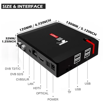 MECOOL 4K HDR smart TV kastē KIII PRO DVB-S2, DVB-T2, DVB-C Android 7.1 IPTV Lodziņā 3GB 16GB wi-fi, blutooth android set-top TV kastē