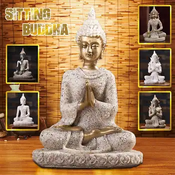 Meditācija Budas Skulptūru Feng Shui Rotājumi Amatniecības Smilšakmens Statuja Statuetes Antīko Sēž Budas mājas biroja Apdare