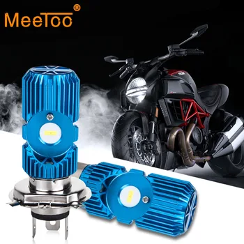 MeeToo BA20D H4 LED Motocikla priekšējo Lukturu 12V Augsta Zema Gaismas Staru 2400LM COB Čipu Super Spilgti Balta Motociklu Luktura Spuldze 1gb