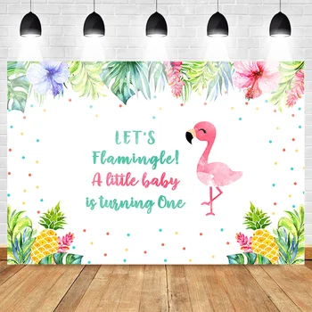 Mehofoto Flamingo Vienu Dzimšanas Dienu Fotogrāfijas Fons Bērnu Puses Banner Fona Ananāsu Ziedu Lapām Vasaras Backdrops