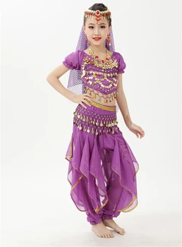 Meitene Bērniem Vēdera Deju, Indiešu Deju Tērpu Komplekts Sari, Sports Bērniem, Apģērbs Šifona Vēdera Dejas, Drēbes Komplekti