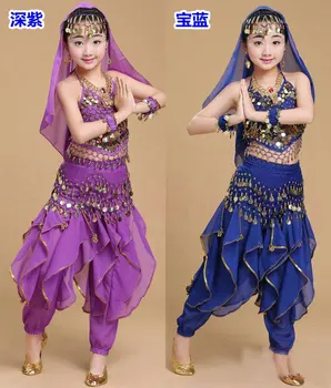 Meitene Vēdera Deju Tērpu Komplekti Bērniem Indijas Deju Kleita Bērnu Bollywood Dejas Tērpu Meitene Sniegumu Deju Valkāt 6 Krāsas