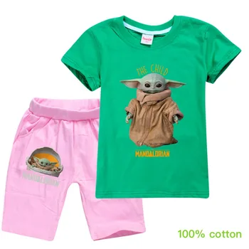 Meitene Zēniem ar Īsām Piedurknēm Karikatūra Man Contro Te T-krekls Topi+Bikses, Pidžamas Komplekts Zēniem Ziemassvētku Drēbes Star Wars Bērnu Yoda