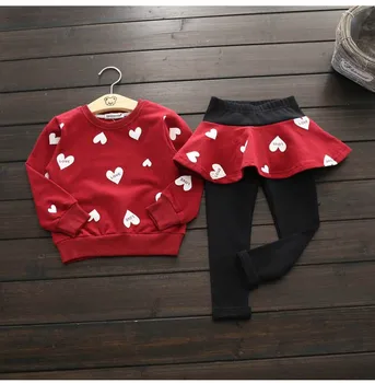 Meitenes Apģērbu Komplekts Rudens Mīlestība modelis Apģērbu Komplekti Meitenēm Kokvilnas Pilna T-Krekls + Bikses Toddler Meitenes Tērps, Apģērbs Bērniem